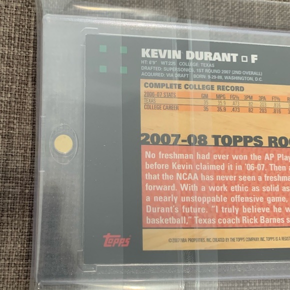 Kevin Durant ‘07 Topps Rookie Card - Picture 9 of 11